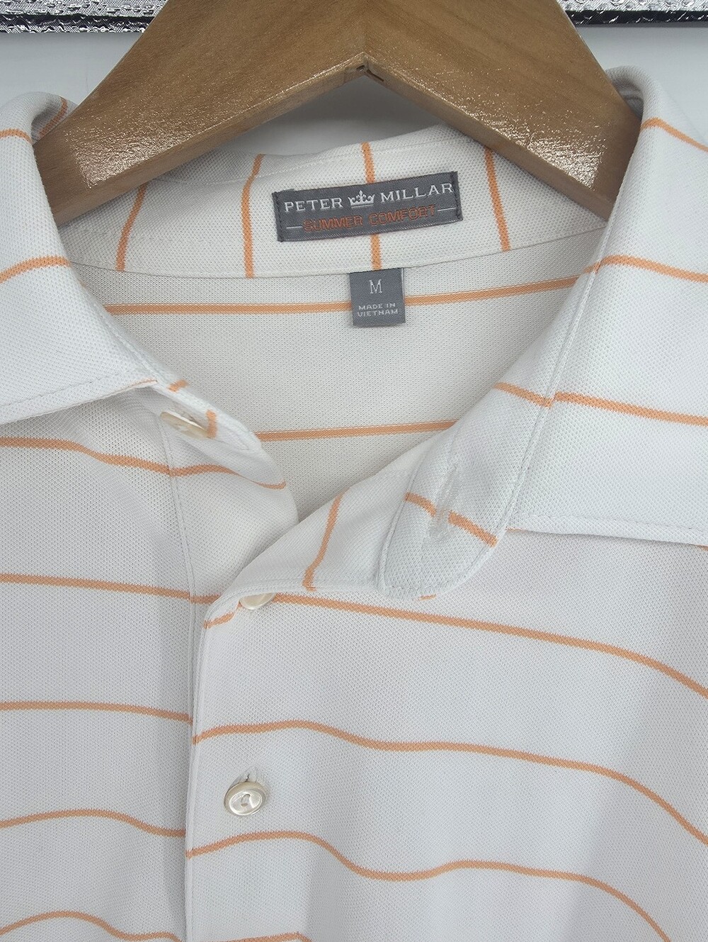 Peter Millar Polo Shirt Mens Medium Orange Striped Summer Comfort Golf